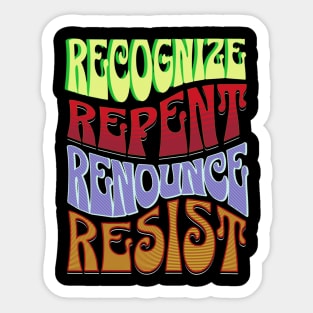 Four R's RECOGNIZE REPENT RENOUNCE RESIST RETRO Sticker